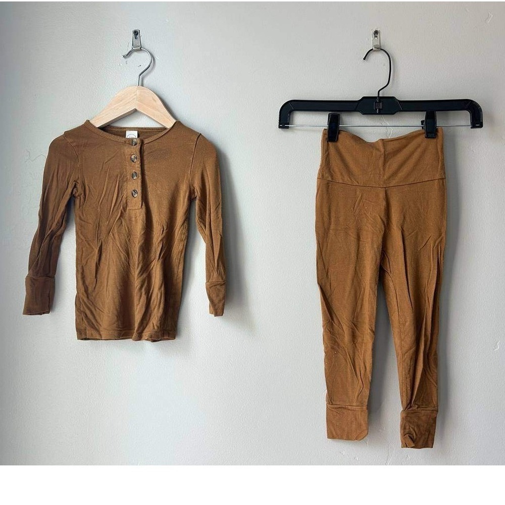 Lou Lou Kids Henley Top Leggings Matching Set Caramel 2T Pajamas Scandi Neutral
